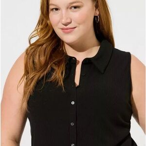 Torrid Supersoft Ribbed V Neck Collared Button Down Crop Tank Top 00 M/L 10Plus
